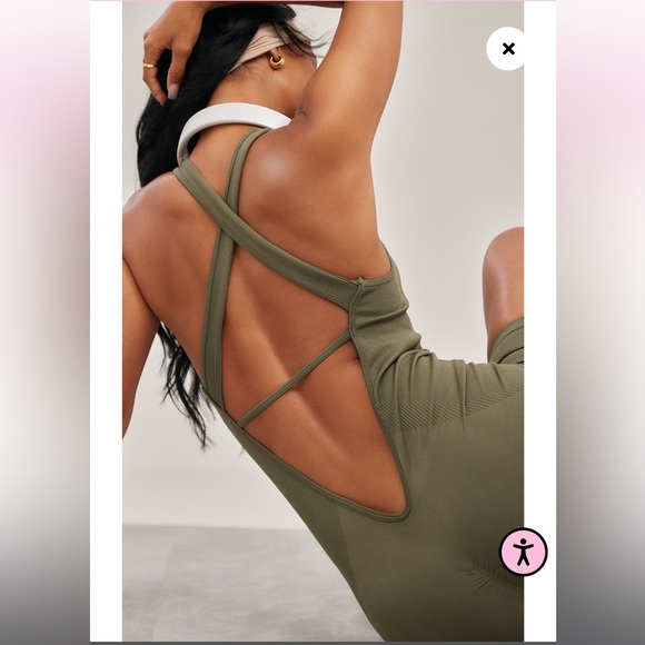 FREE w/ PURCHASE NWT PrettyLittleThing Olive Seamless Strappy Gym Unitard - Picture 2 of 8